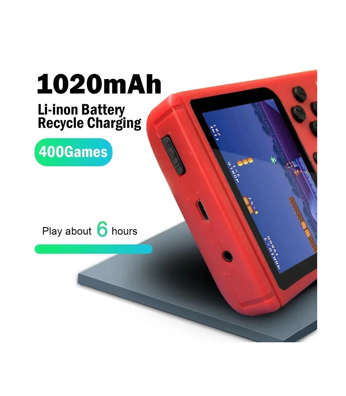 [Red-Doubles] Console de jeu rétro portable – LCD de 3 pouces, plus de 400 jeux classiques 8 bi