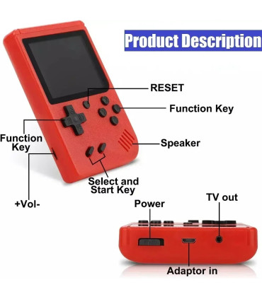 [Red-Doubles] Console de jeu rétro portable – LCD de 3 pouces, plus de 400 jeux classiques 8 bi