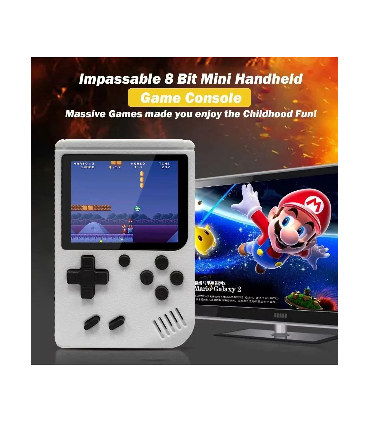 [Blue] Console de jeu rétro portable – LCD de 3 pouces, plus de 400 jeux classiques 8 bits inté