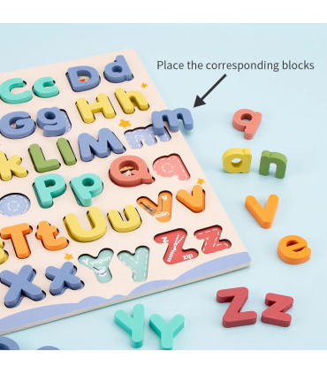 [NB200C1] Puzzle éducatif Abc en bois, boîtier supérieur et boîtier inférieur, lettres pour cad
