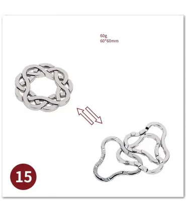 [15 Knot Silver] No1-39 Puzzle débloquant jouets classique IQ métal casse-tête magique déroutan