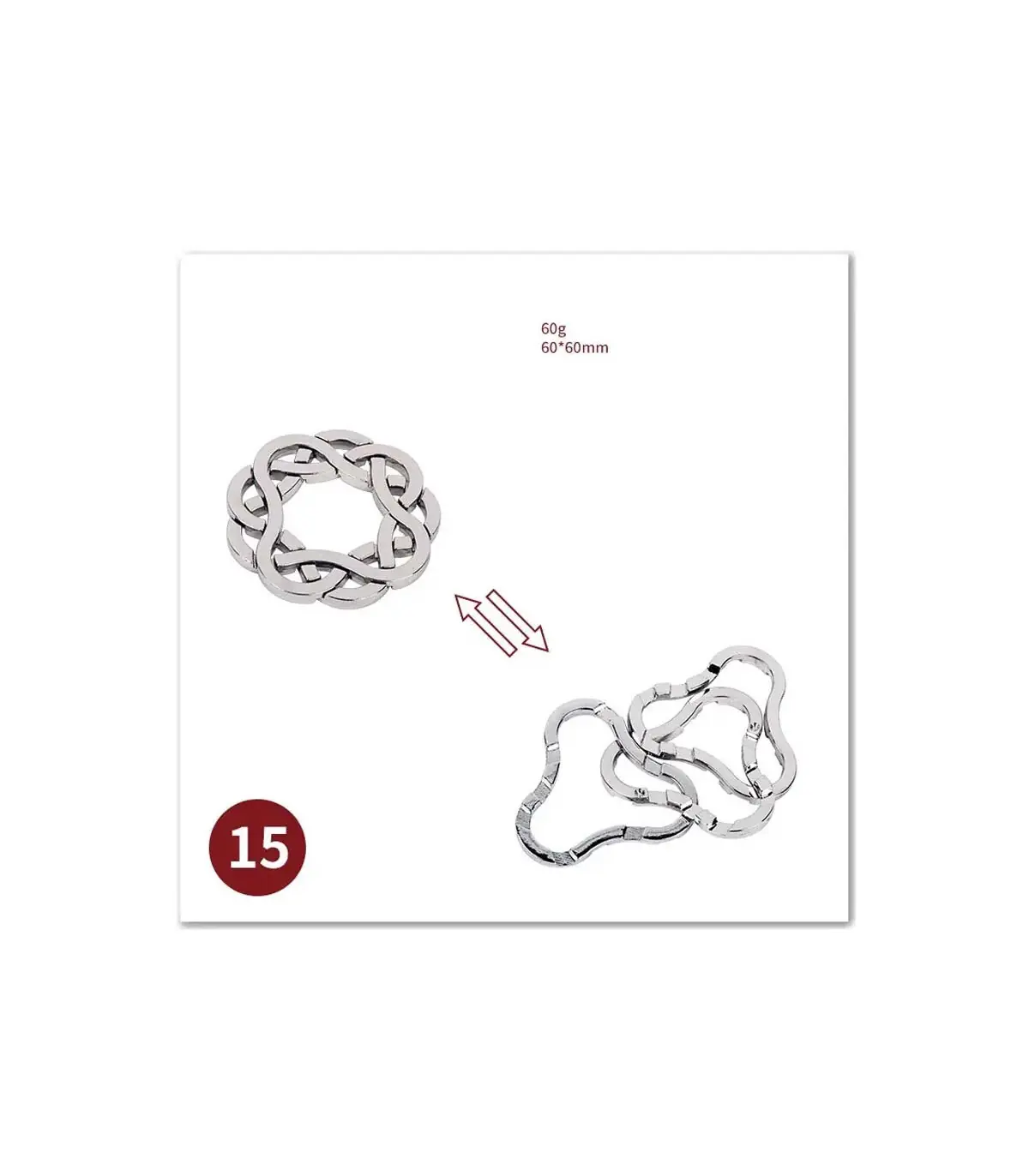 [15 Knot Silver] No1-39 Puzzle débloquant jouets classique IQ métal casse-tête magique déroutan