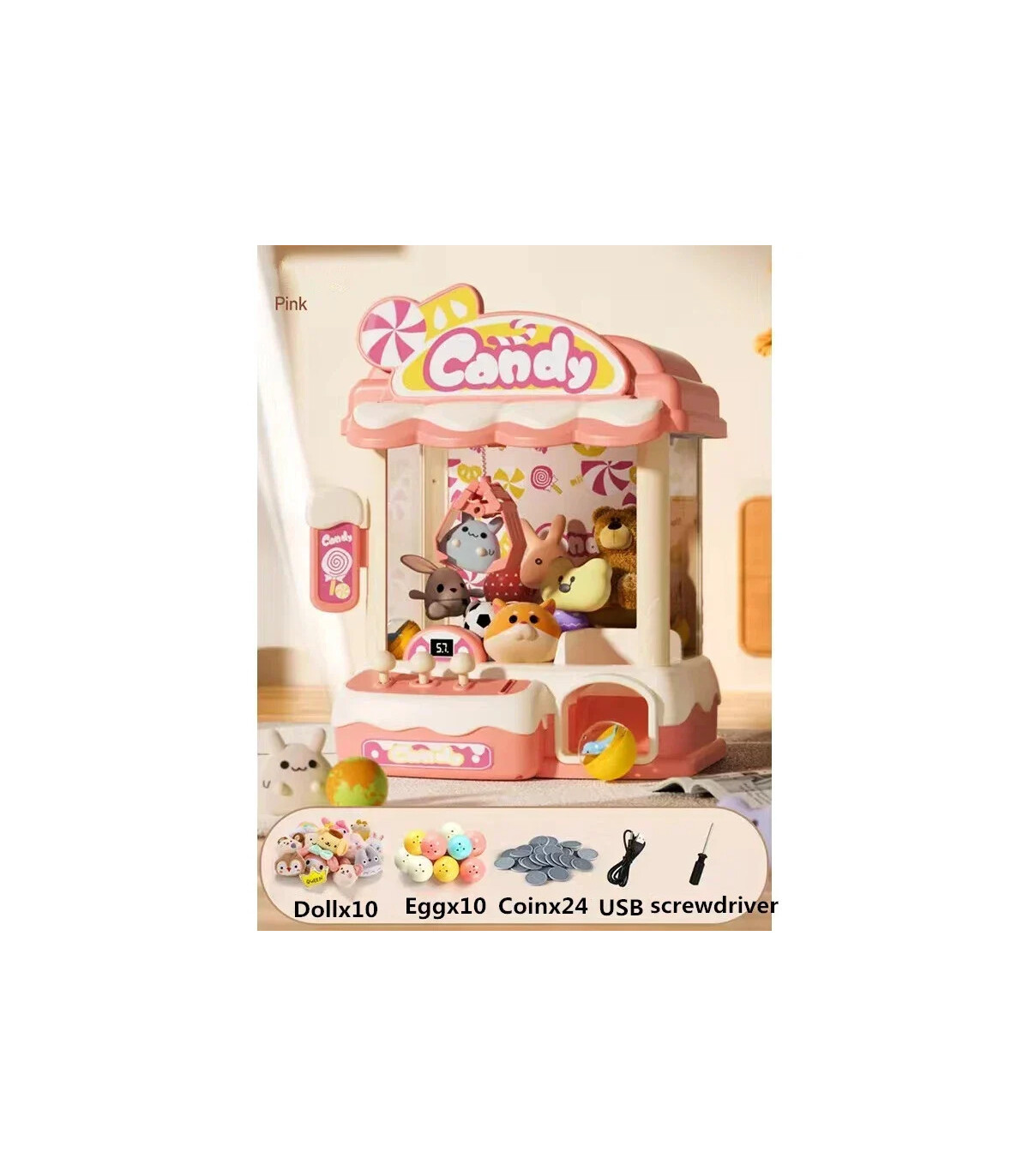 [33976-Pink] Mini Machine à griffes pour enfants, jouets, jeu à pièces de monnaie, prix de bric