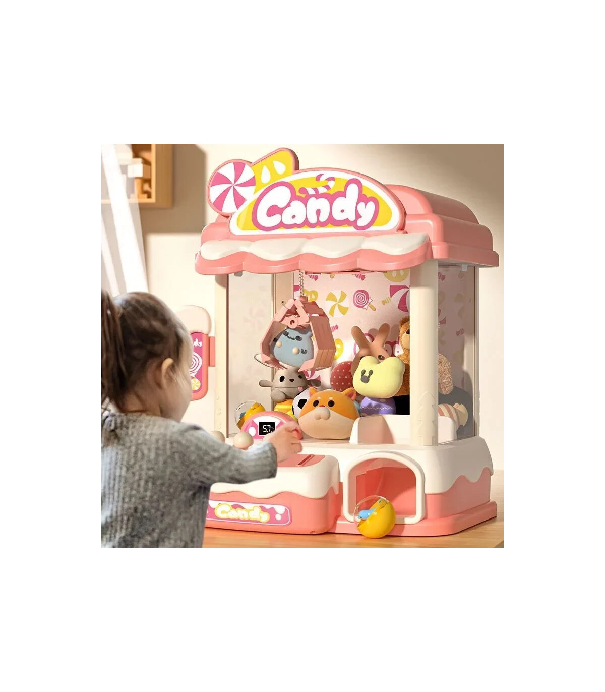 [33976-Pink] Mini Machine à griffes pour enfants, jouets, jeu à pièces de monnaie, prix de bric