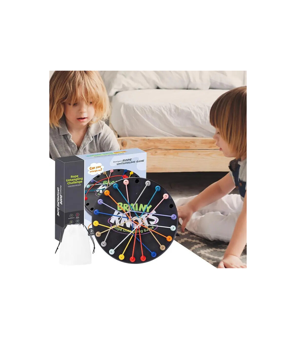 [As shown] Jouets éducatifs de défi de resserrement de corde, nœuds de corde pour enfants, jeu 