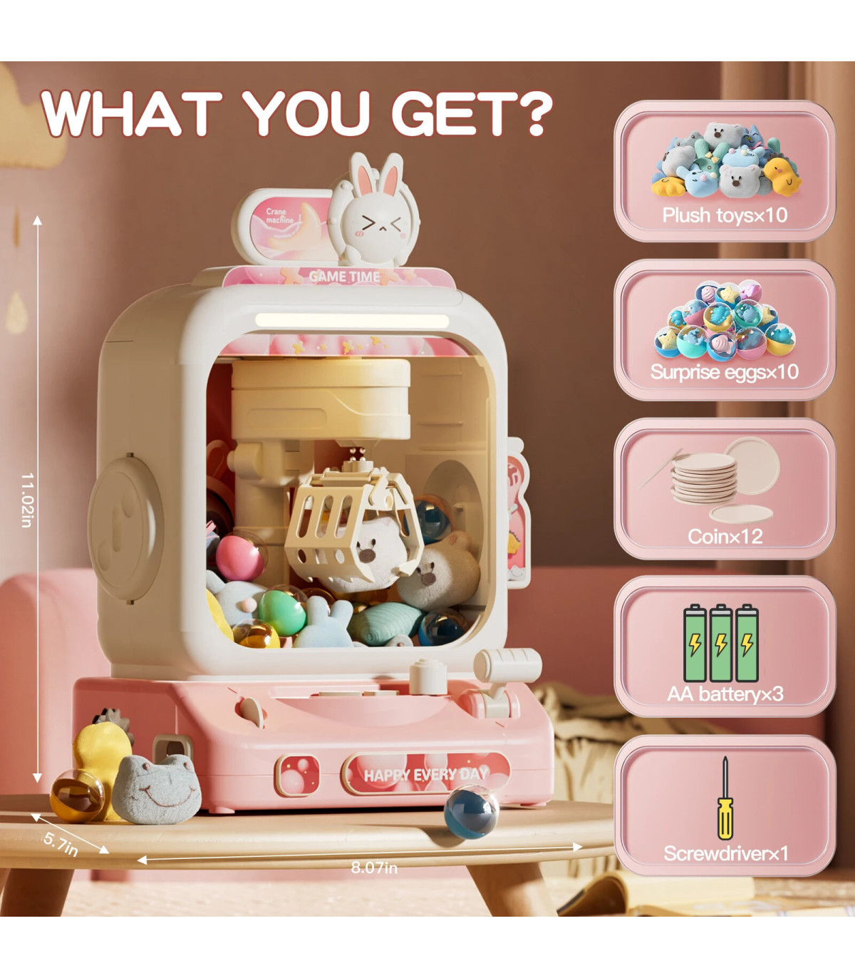 [Medium Pink] Machine à griffes télécommandée, machine de jeu de poupée à clip, jouet de poupée