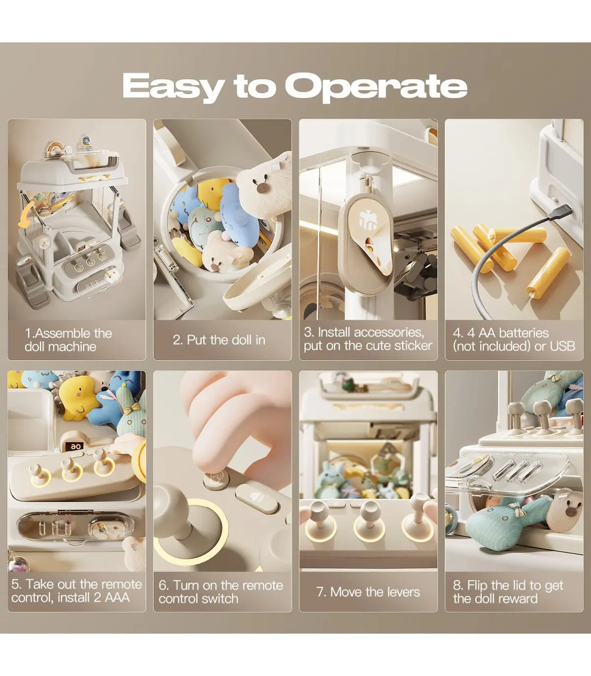 [10PCs Dolls] Machine à griffes télécommandée, machine de jeu de poupée à clip, jouet de poupée