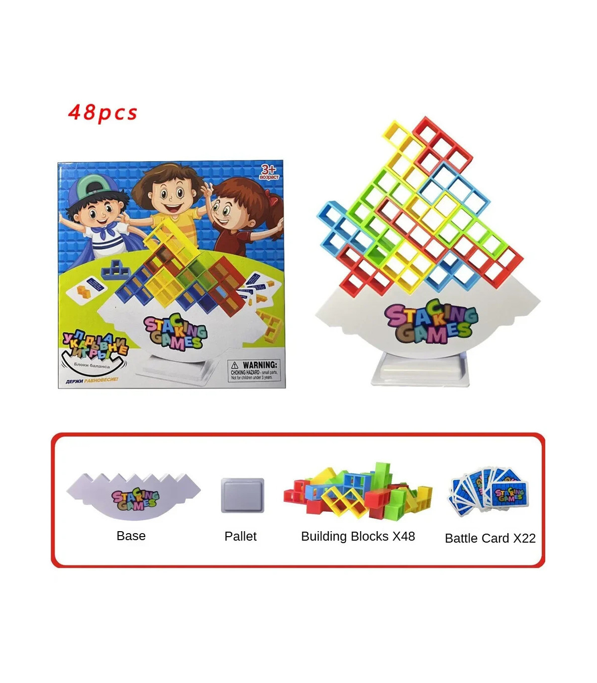 [48 Pcs] Puzzles Tetra Tower Fun Balance blocs de construction empilables jeu de société pour e