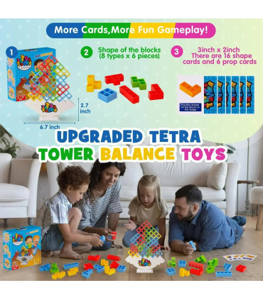 [16 Pcs] Puzzles Tetra Tower Fun Balance blocs de construction empilables jeu de société pour e