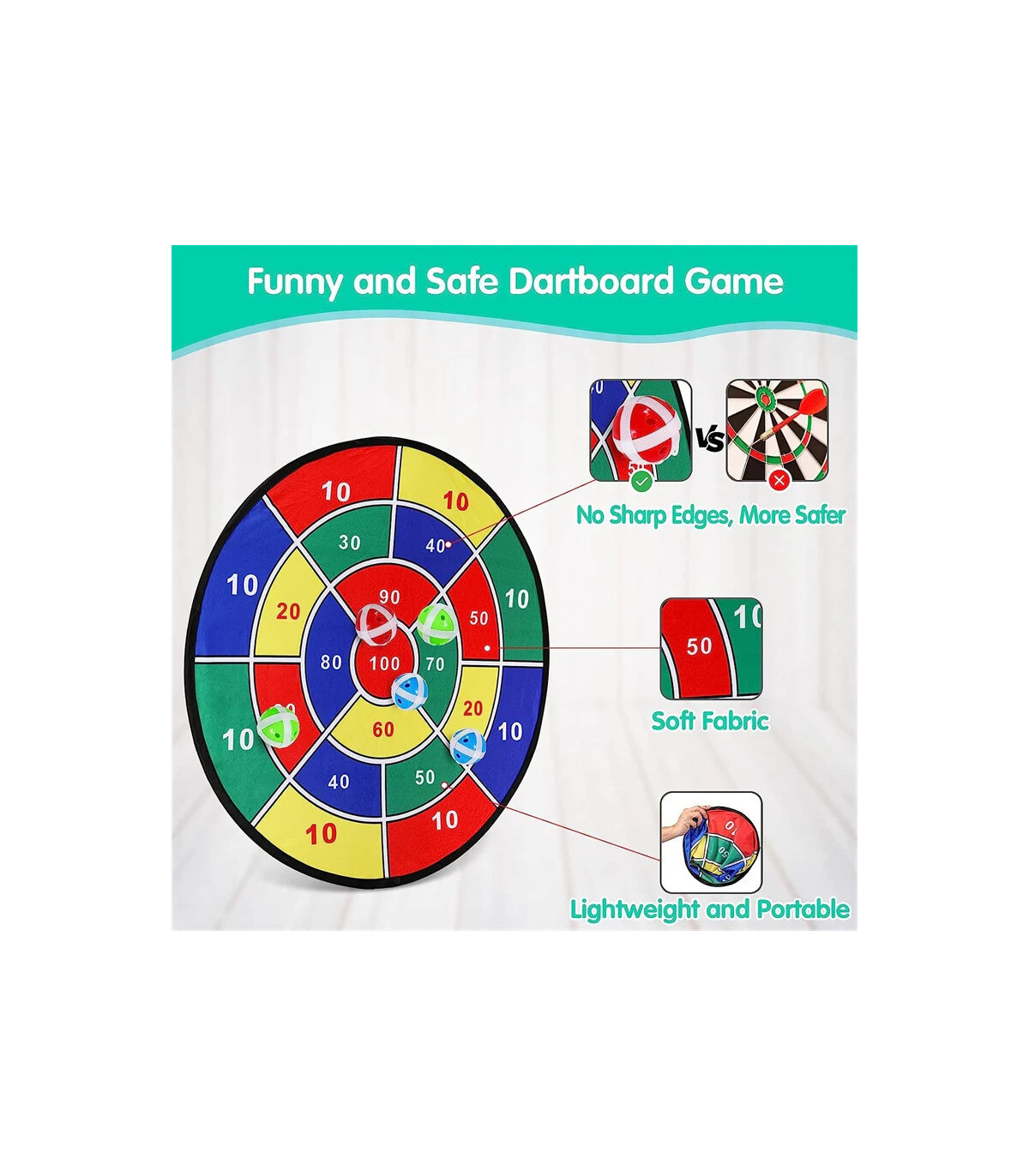 [12 Balls Set] Jeu de fléchettes collants pour enfants, 12 balles, grande taille 66cm, cible in
