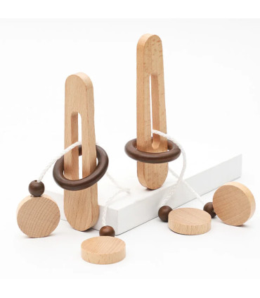 [NB185C3] Jeu de déverrouillage d\'anneau en bois, jouet de Puzzle classique d\'évasion d\'anneau 