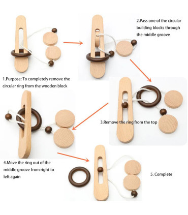 [NB185C3] Jeu de déverrouillage d\'anneau en bois, jouet de Puzzle classique d\'évasion d\'anneau 