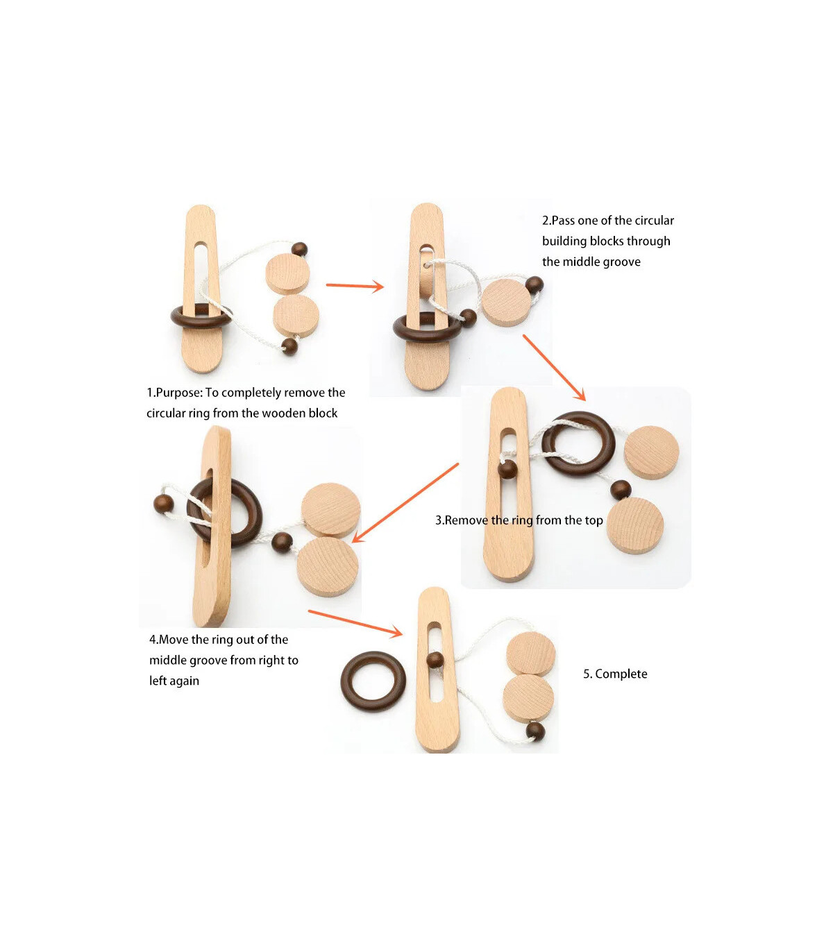 [NB185C3] Jeu de déverrouillage d\'anneau en bois, jouet de Puzzle classique d\'évasion d\'anneau 