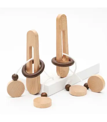 [NB165C1] Jeu de déverrouillage d\'anneau en bois, jouet de Puzzle classique d\'évasion d\'anneau 