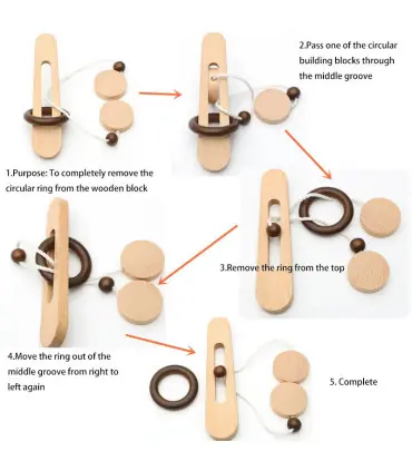[NB220C2] Jeu de déverrouillage d\'anneau en bois, jouet de Puzzle classique d\'évasion d\'anneau 