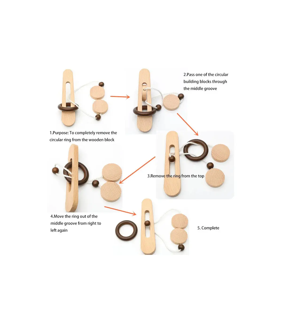 [NB220C2] Jeu de déverrouillage d\'anneau en bois, jouet de Puzzle classique d\'évasion d\'anneau 