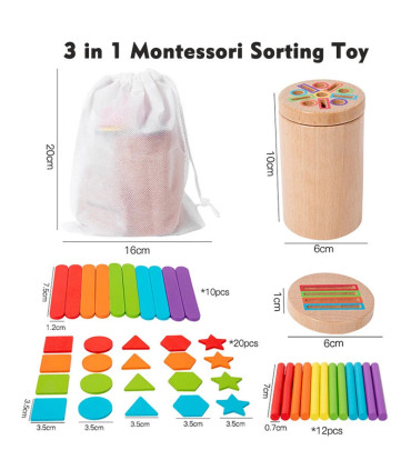 [2 in 1] Jeu de tri des couleurs en bois, jouet sensoriel éducatif précoce Montessori, jouet de