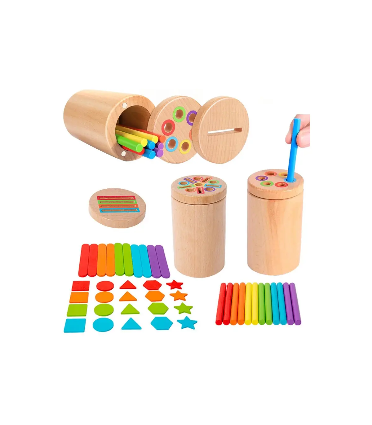 [3 in 1] Jeu de tri des couleurs en bois, jouet sensoriel éducatif précoce Montessori, jouet de