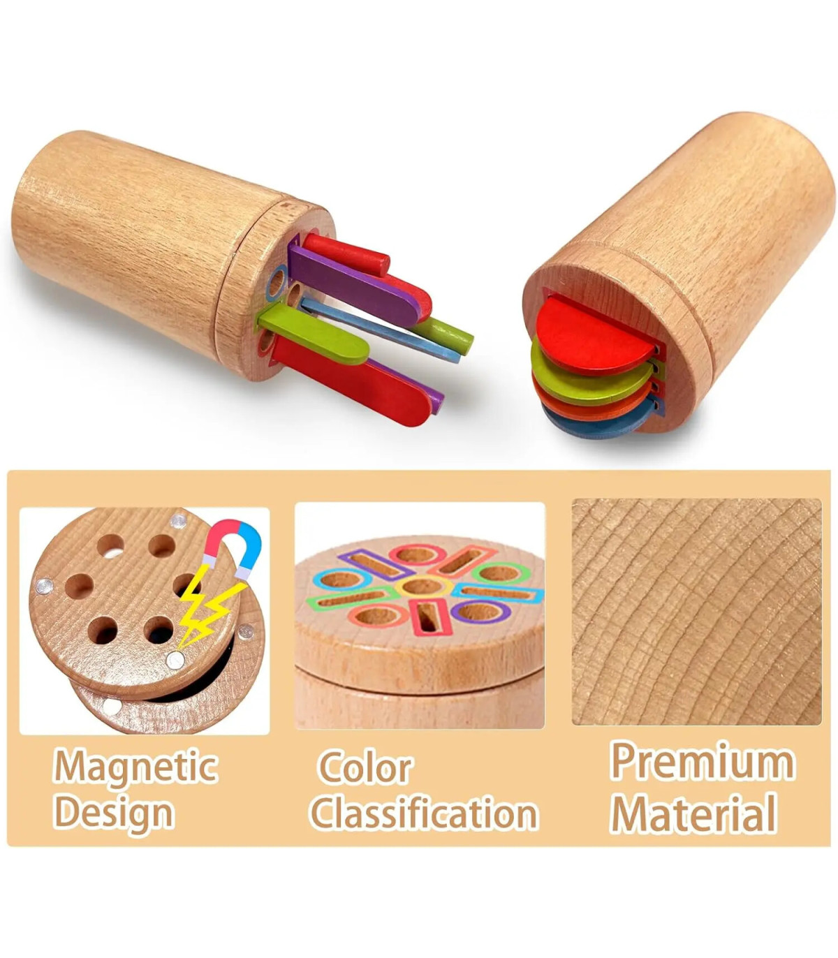 [3 in 1] Jeu de tri des couleurs en bois, jouet sensoriel éducatif précoce Montessori, jouet de