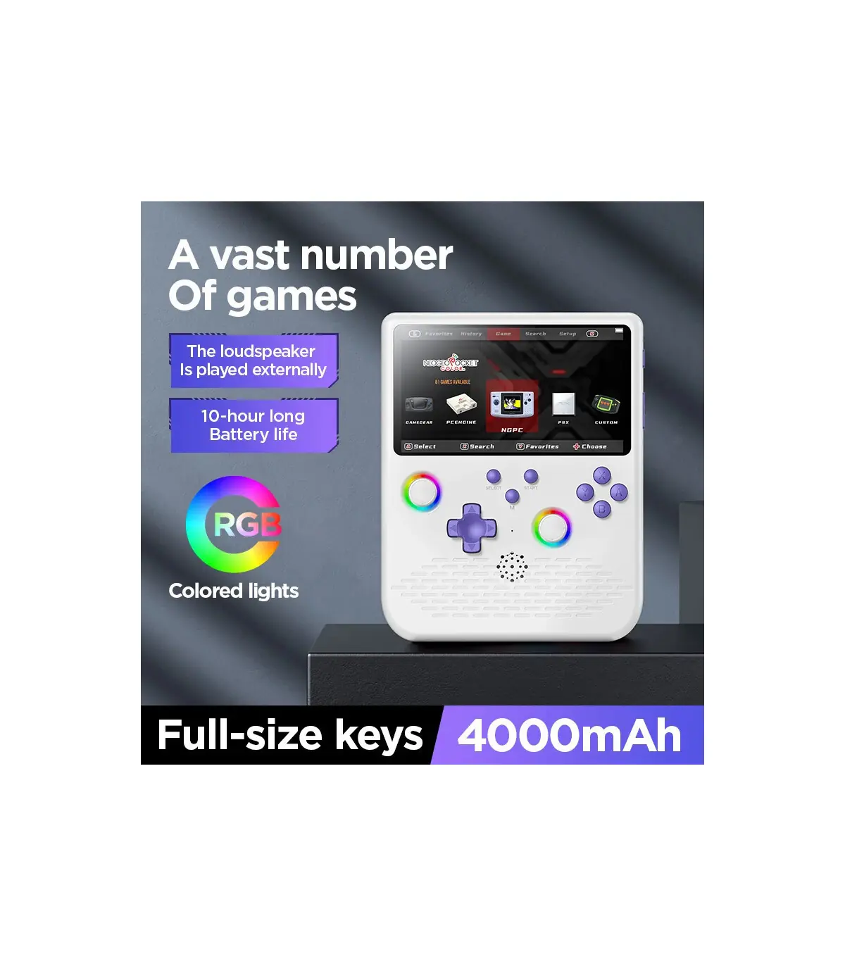 [White and purple] Console de jeu rétro portable H5, lecteur de jeu portable, écran de 5 pouces