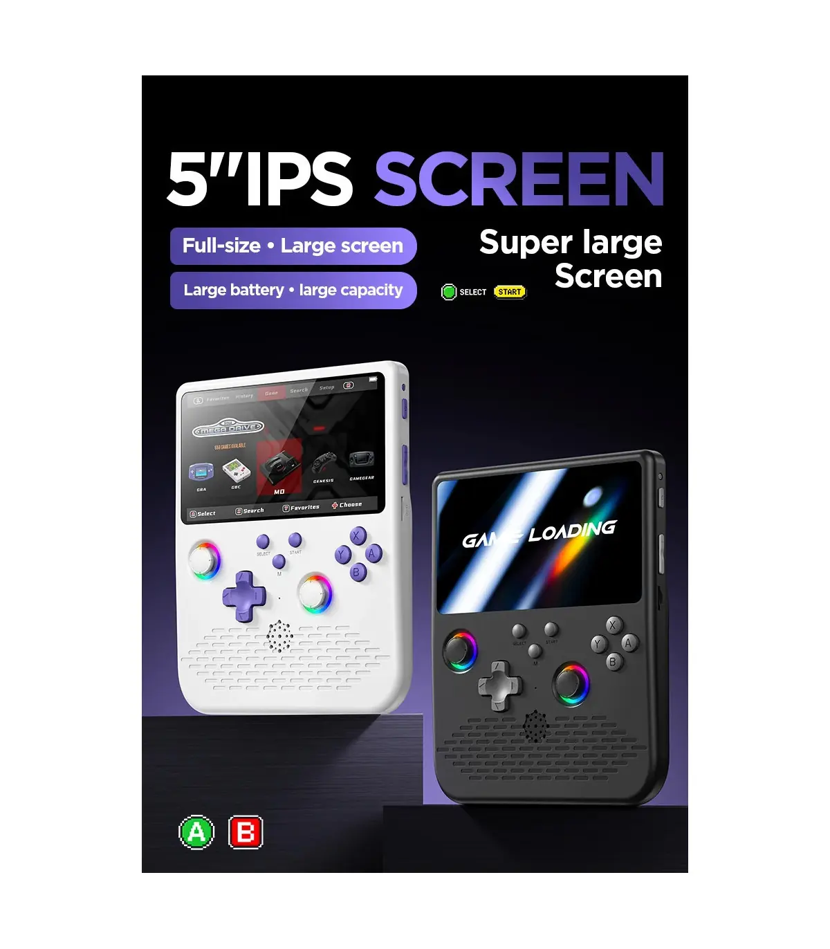 [Blackish purple] Console de jeu rétro portable H5, lecteur de jeu portable, écran de 5 pouces,