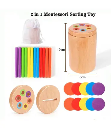 [2 in 1] Jeu de tri des couleurs en bois, jouet sensoriel éducatif précoce Montessori, jouet de