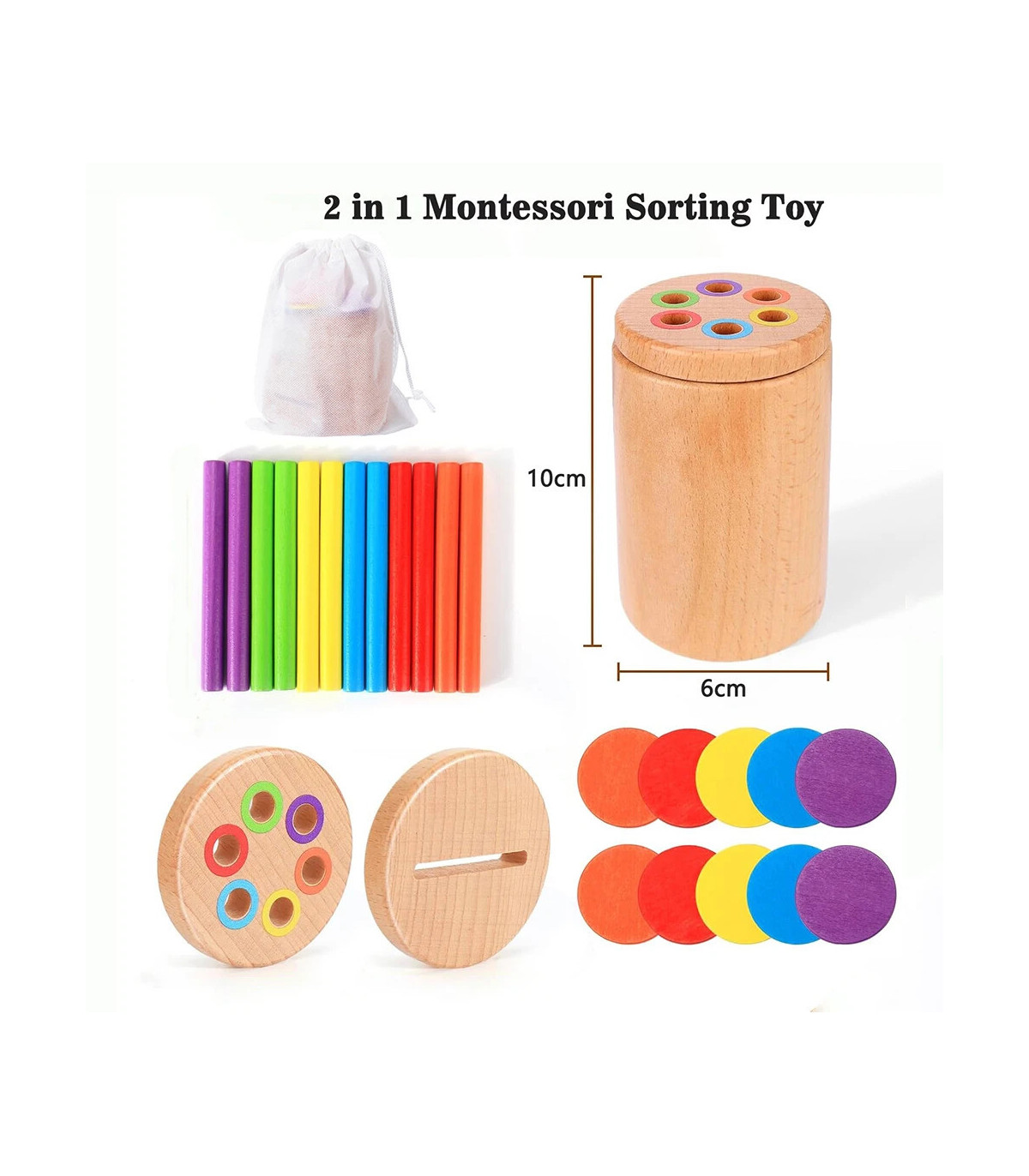[2 in 1] Jeu de tri des couleurs en bois, jouet sensoriel éducatif précoce Montessori, jouet de