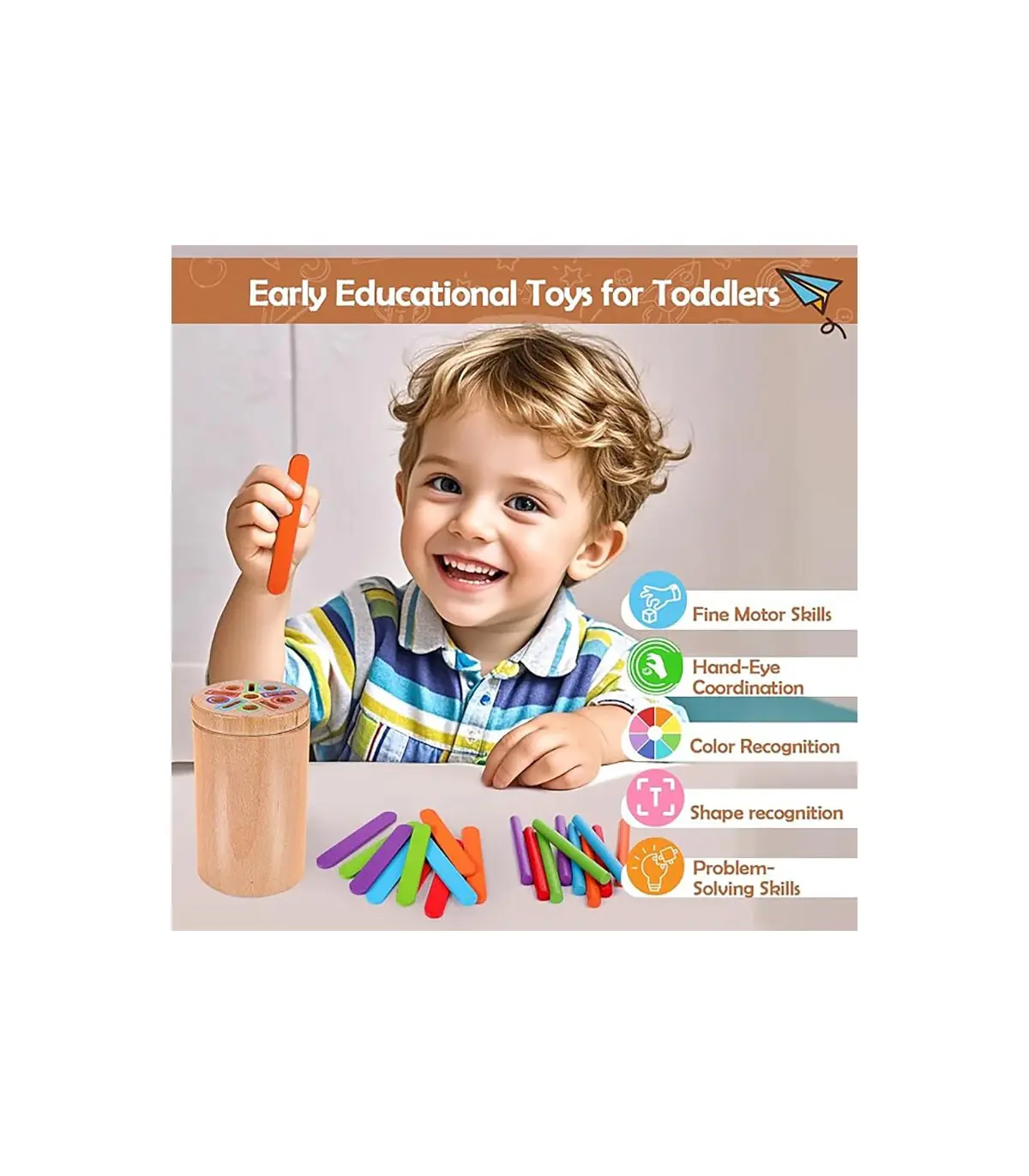 [2 in 1] Jeu de tri des couleurs en bois, jouet sensoriel éducatif précoce Montessori, jouet de