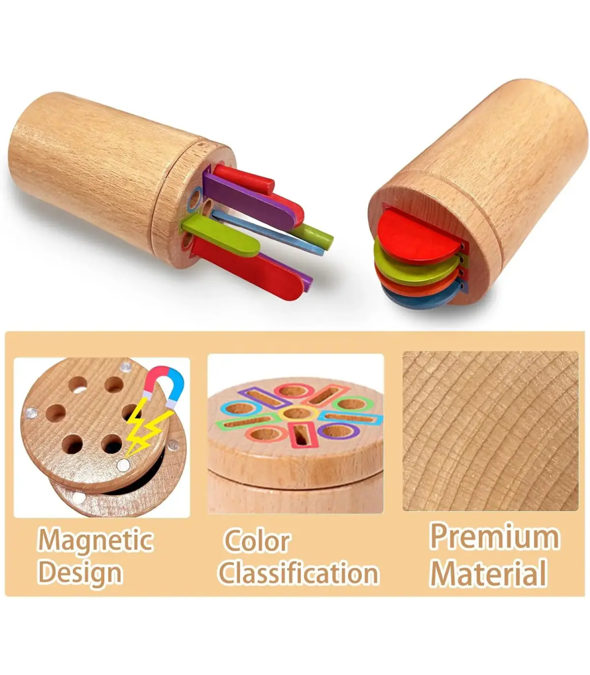 [3 in 1] Jeu de tri des couleurs en bois, jouet sensoriel éducatif précoce Montessori, jouet de