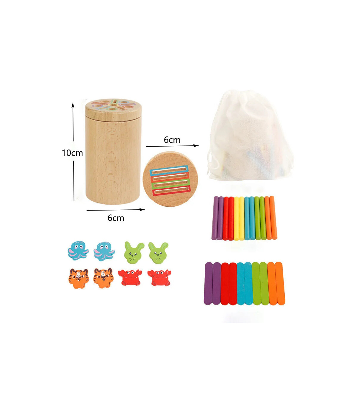 [Animals style] Jeu de tri des couleurs en bois, jouet sensoriel éducatif précoce Montessori, j