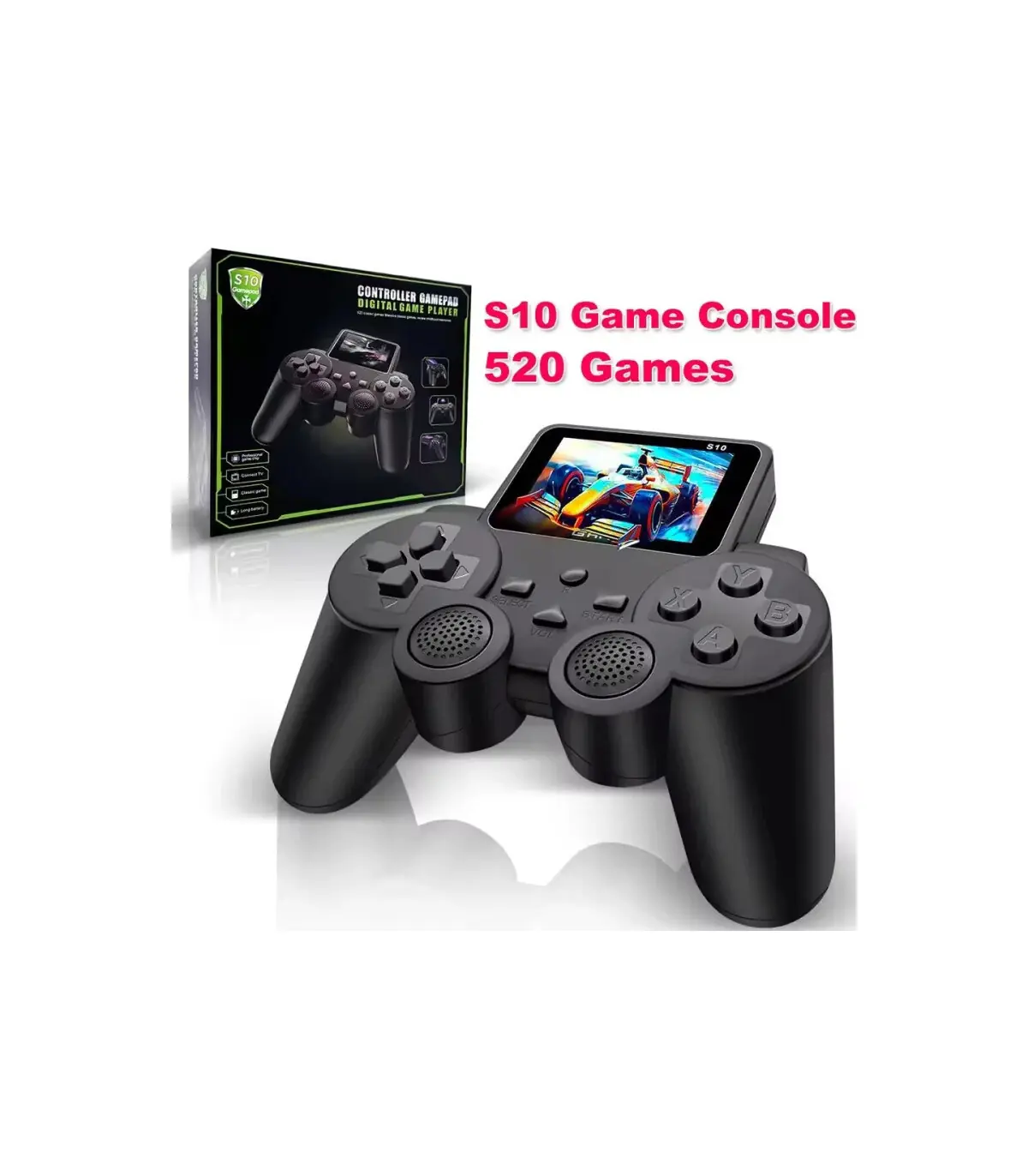 [White] Lecteur de jeu rétro portable S10 – 520 jeux classiques, mode 2 joueurs, sortie AV/TV, 