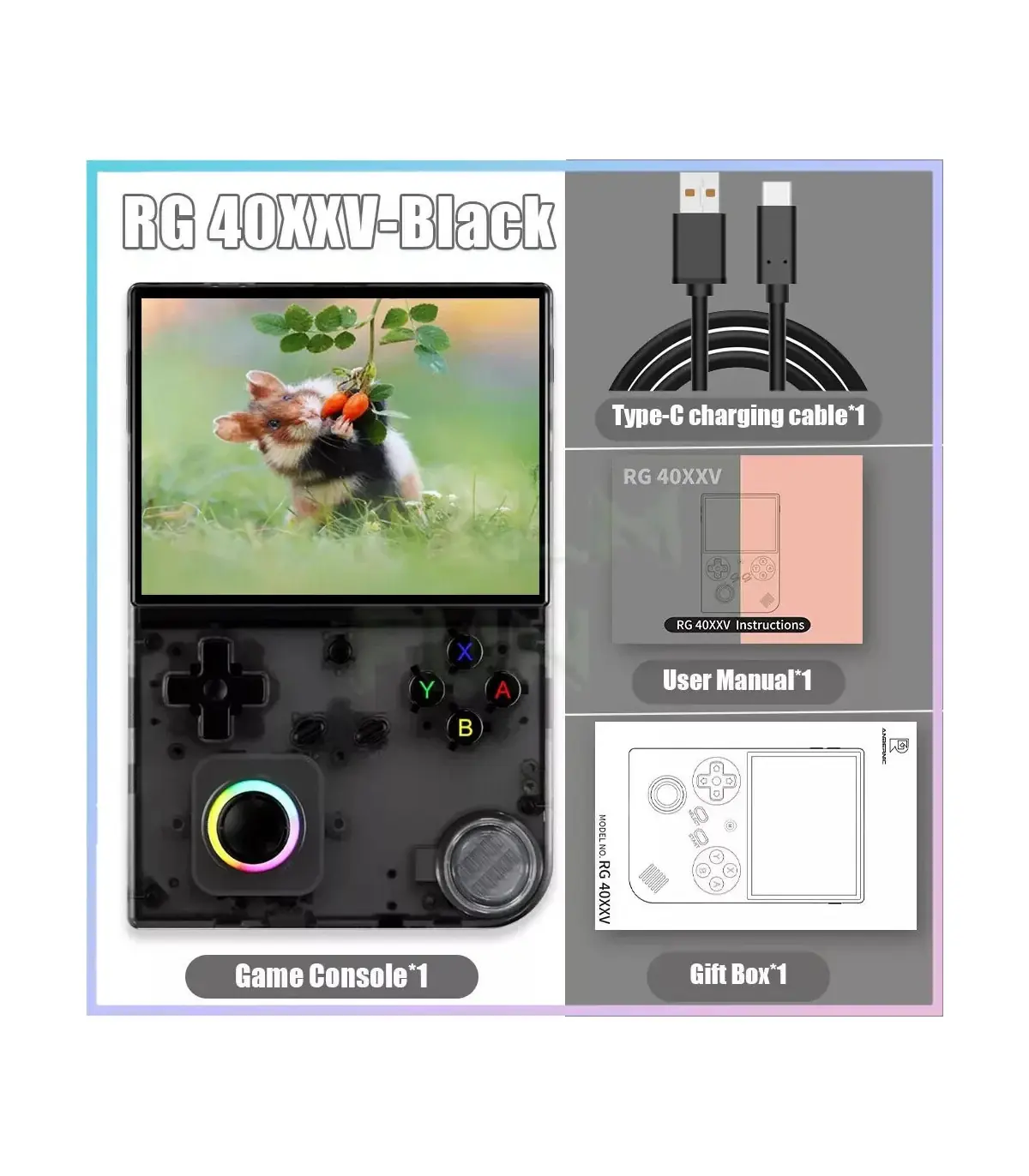 [T Black 64G] Console de jeu portable rétro RG40XXV, écran 4.0 pouces 640x480, système Linux, W