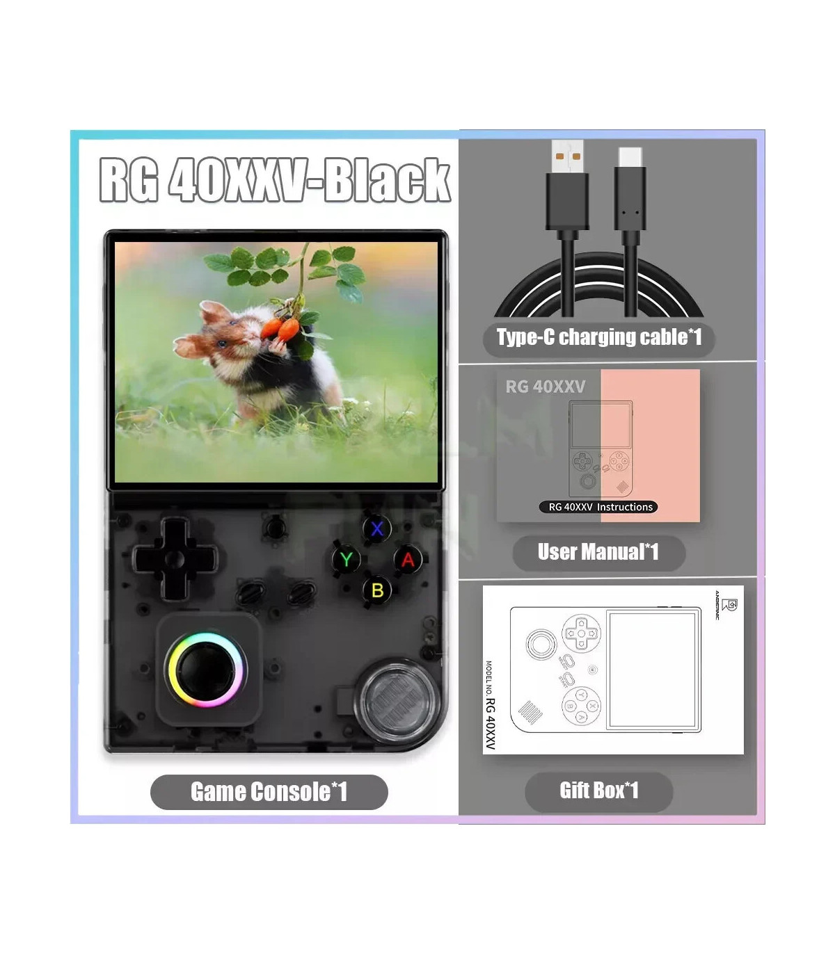 [T Black 64G 128G] Console de jeu portable rétro RG40XXV, écran 4.0 pouces 640x480, système Lin