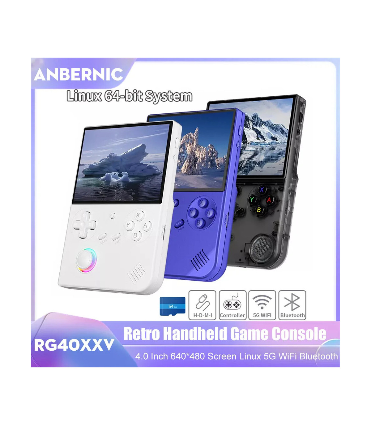 [Blue 64G 128G] Console de jeu portable rétro RG40XXV, écran 4.0 pouces 640x480, système Linux,