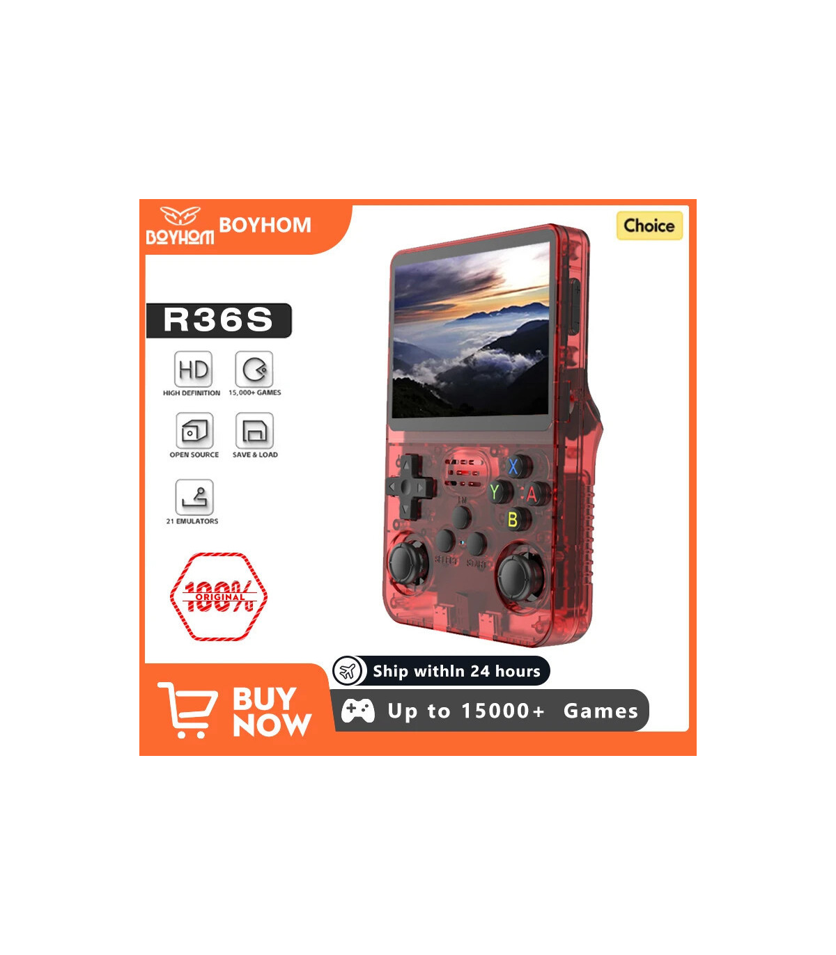 [Orange 64G] Console de jeu vidéo Portable rétro rouge R36S, 128 go, système Linux, écran IPS d