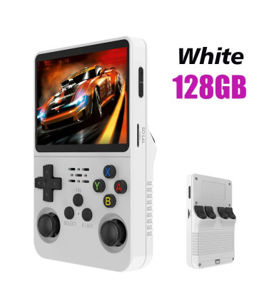 [White 128GB] Console de jeu vidéo Portable rétro rouge R36S, 128 go, système Linux, écran IPS 