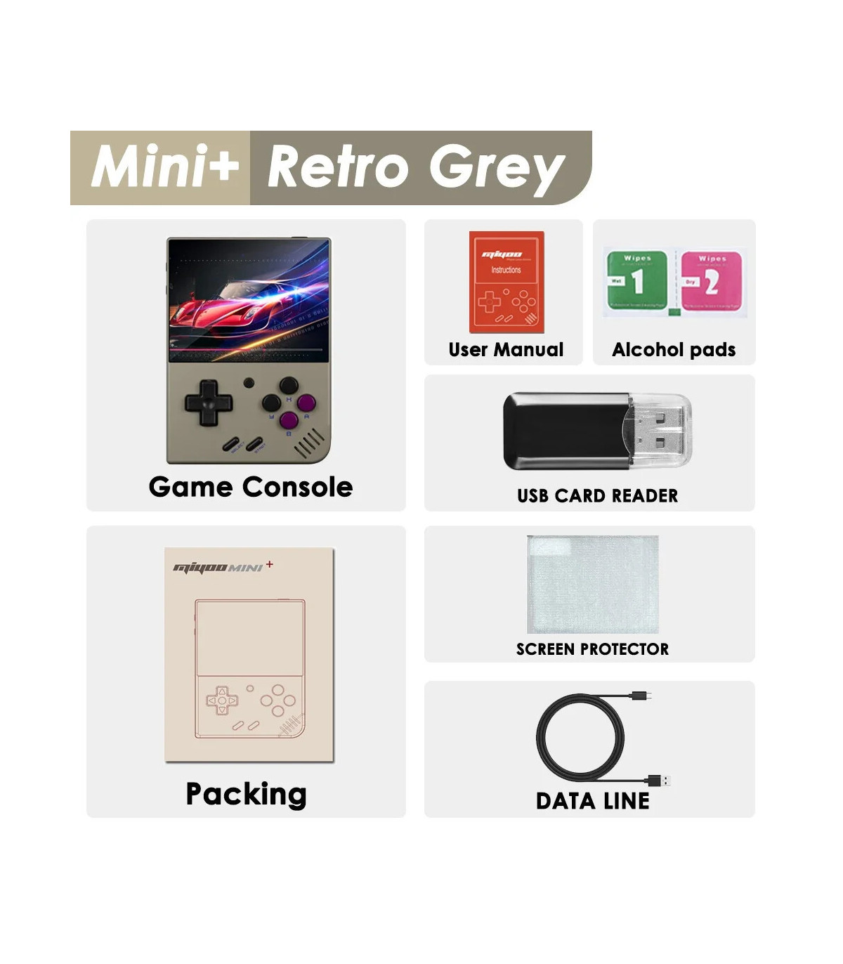 [Retro Grey No Card(0 Games)] MIYOO-Console de jeu portable Mini Plus, console de jeu rétro, V2
