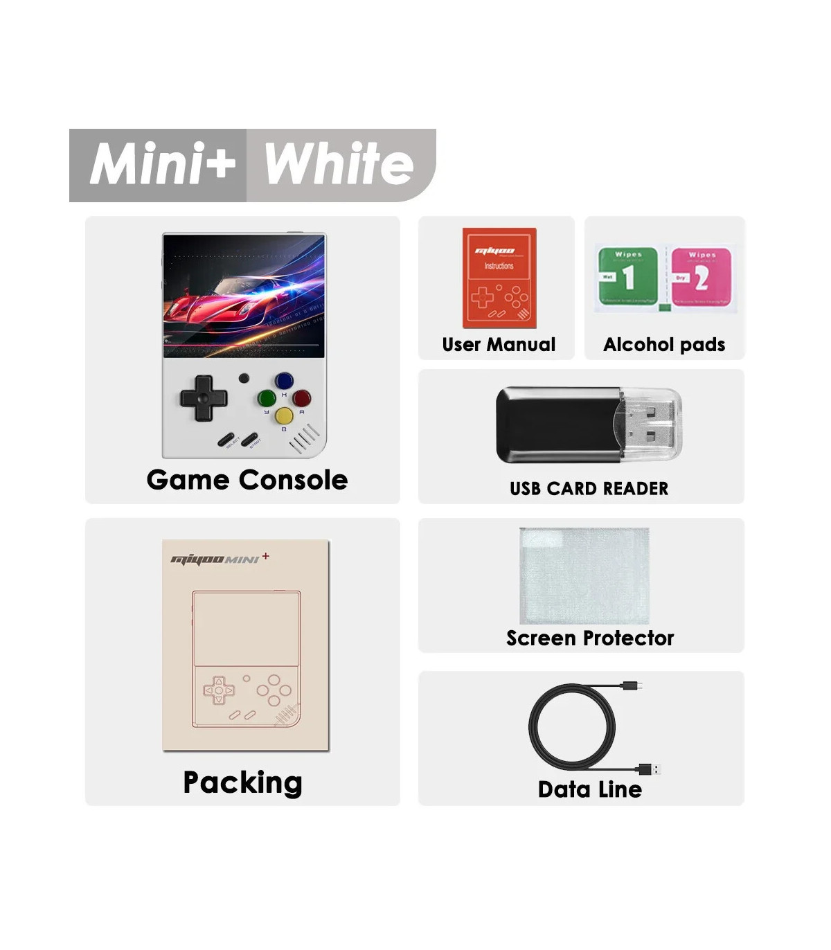 [White No Card(0 Games)] MIYOO-Console de jeu portable Mini Plus, console de jeu rétro, V2, écr