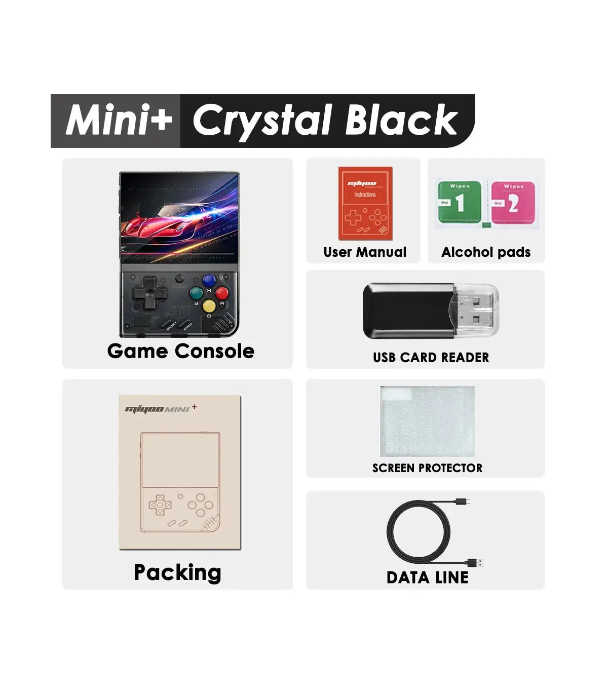 [Crystal Black No Card(0 Games)] MIYOO-Console de jeu portable Mini Plus, console de jeu rétro,