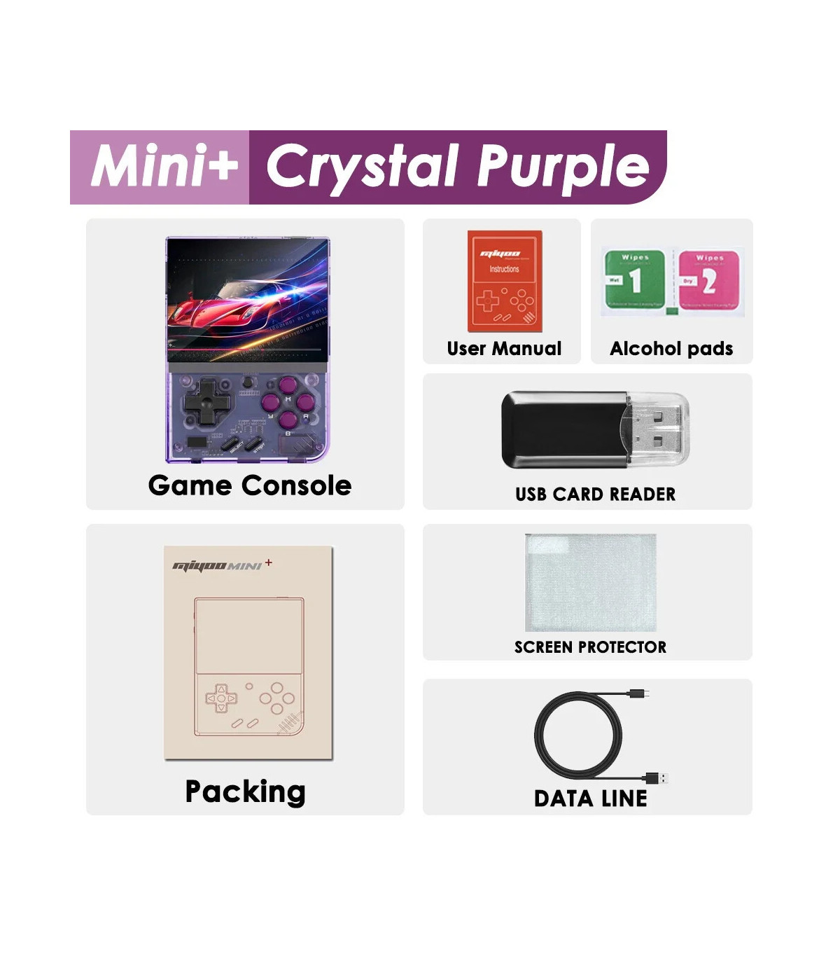 [Crystal Purple No Card(0 Games)] MIYOO-Console de jeu portable Mini Plus, console de jeu rétro