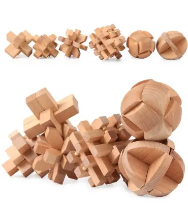 [MN055-030] Puzzle en bois Lu Ban jouets cerveau jeux IQ pour enfants et adultes Casse-tête Rom