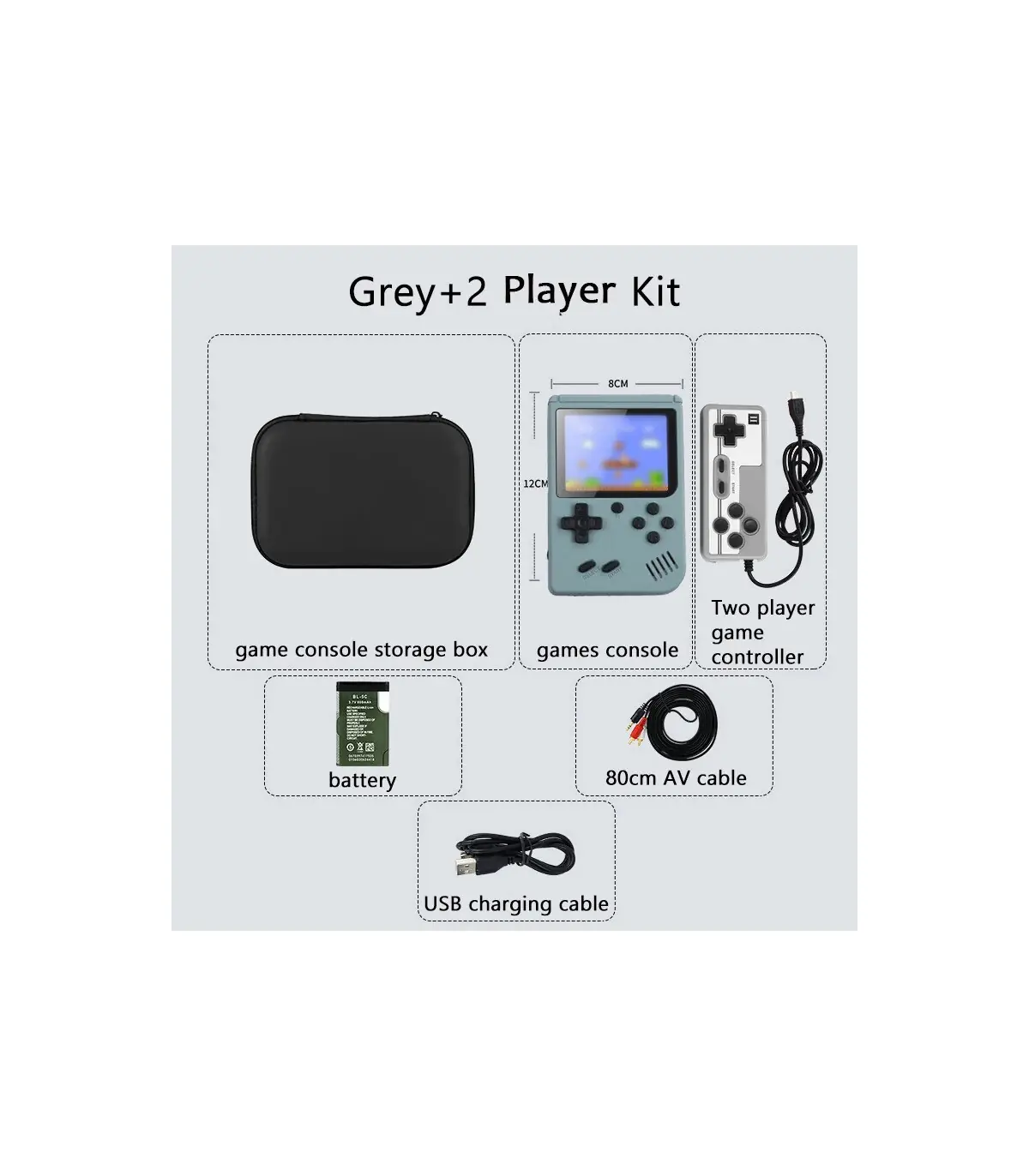 [Grey 2 Player Kit] Console de jeux d\'arcade rétro classique intégrée, portable, plus de 500, é