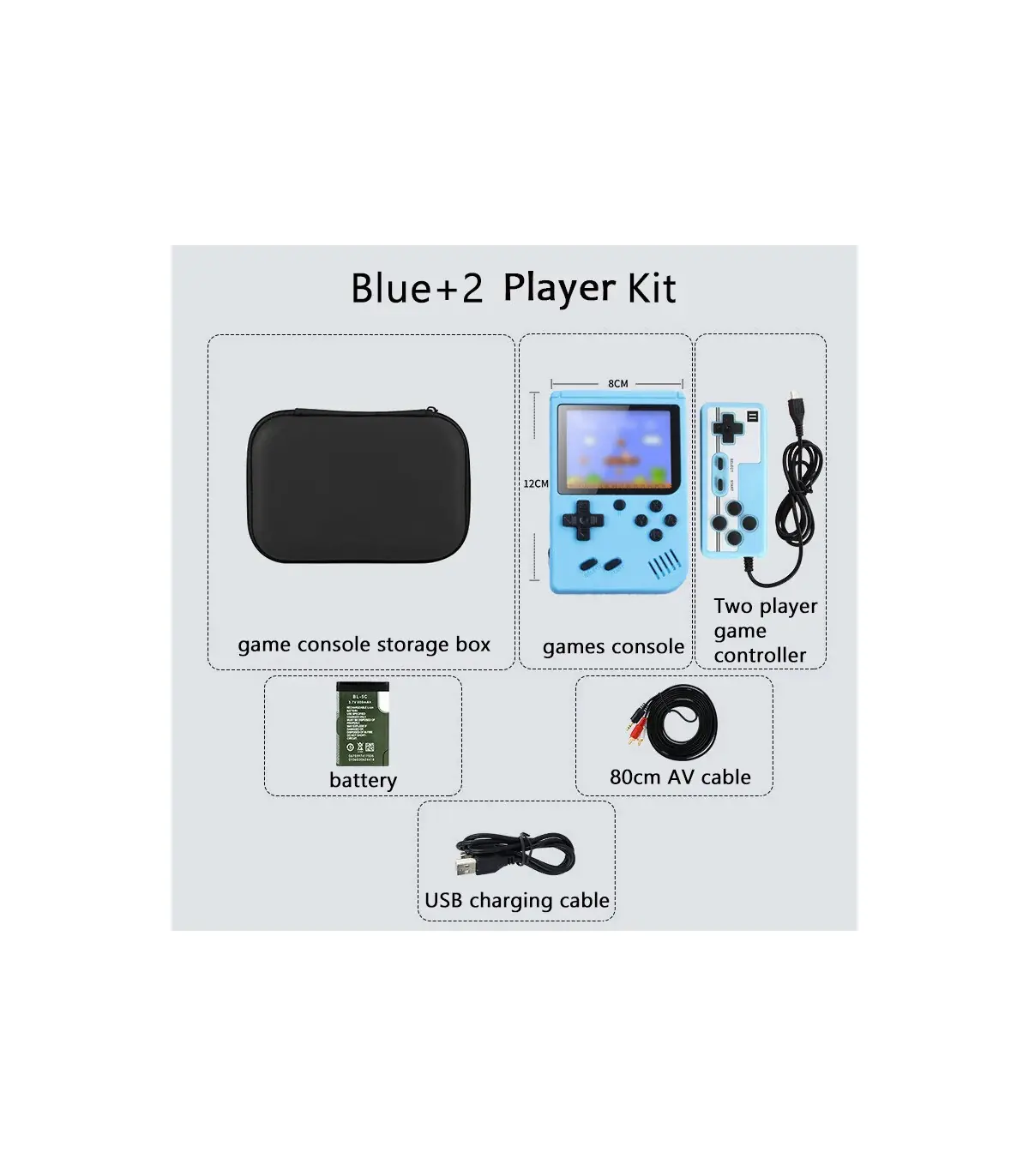 [Blue 2 Player Kit] Console de jeux d\'arcade rétro classique intégrée, portable, plus de 500, é