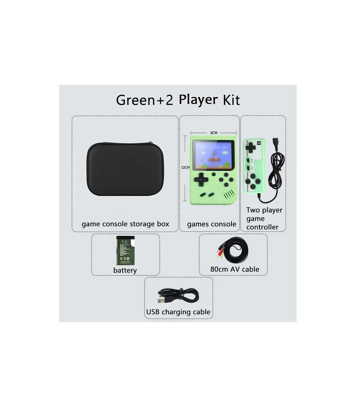 [Green 2 Player Kit] Console de jeux d\'arcade rétro classique intégrée, portable, plus de 500, 