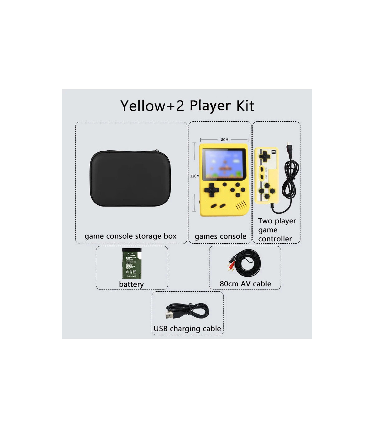 [Yellow 2 Player Kit] Console de jeux d\'arcade rétro classique intégrée, portable, plus de 500,