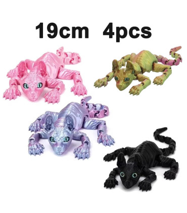 [19cm 4pcs] Jouet Animal chat Sphynx imprimé en 3D, Figurine réaliste sans poils, jouet articul