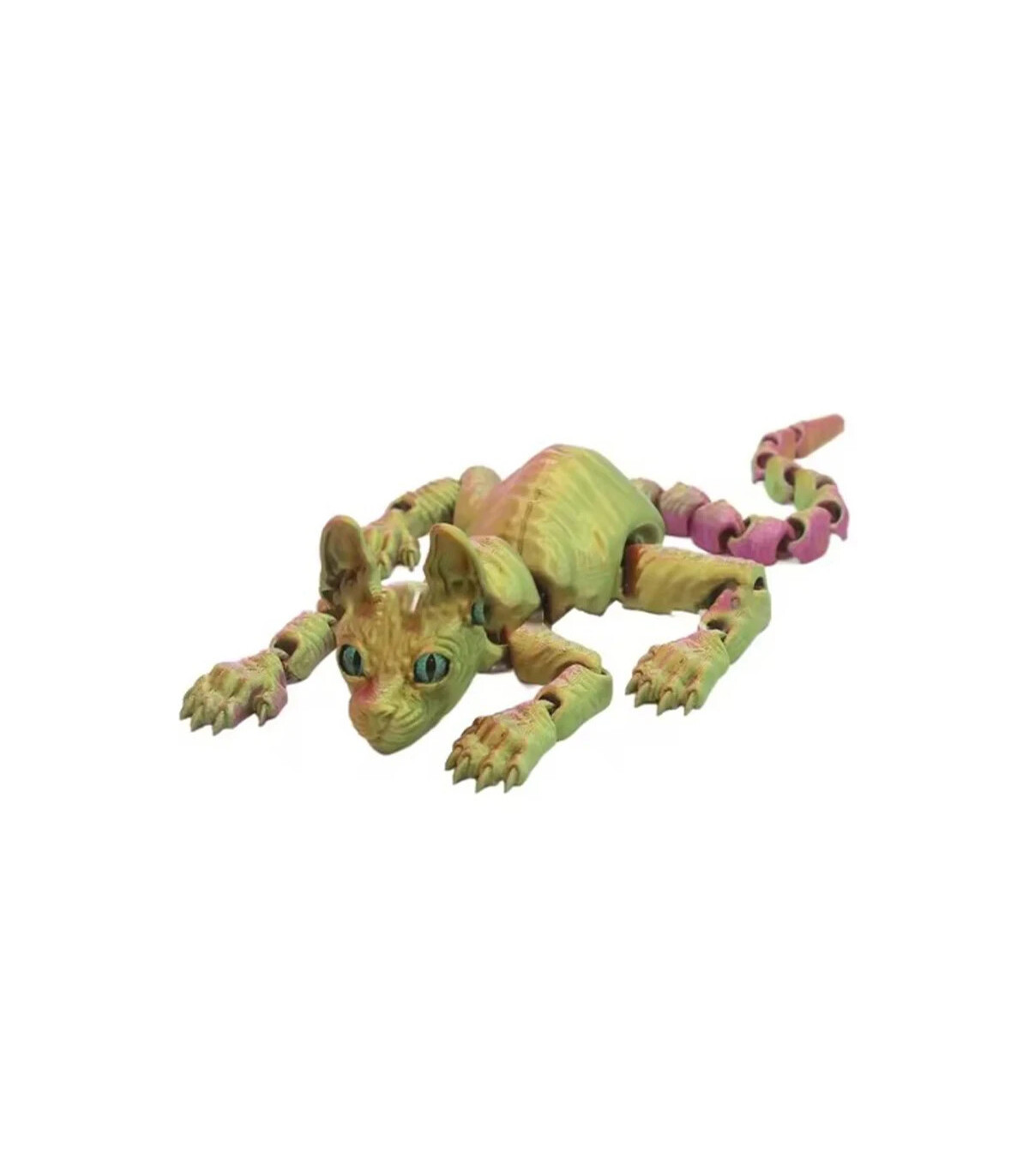 [28cm green] Jouet Animal chat Sphynx imprimé en 3D, Figurine réaliste sans poils, jouet articu