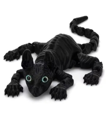 [28cm black] Jouet Animal chat Sphynx imprimé en 3D, Figurine réaliste sans poils, jouet articu