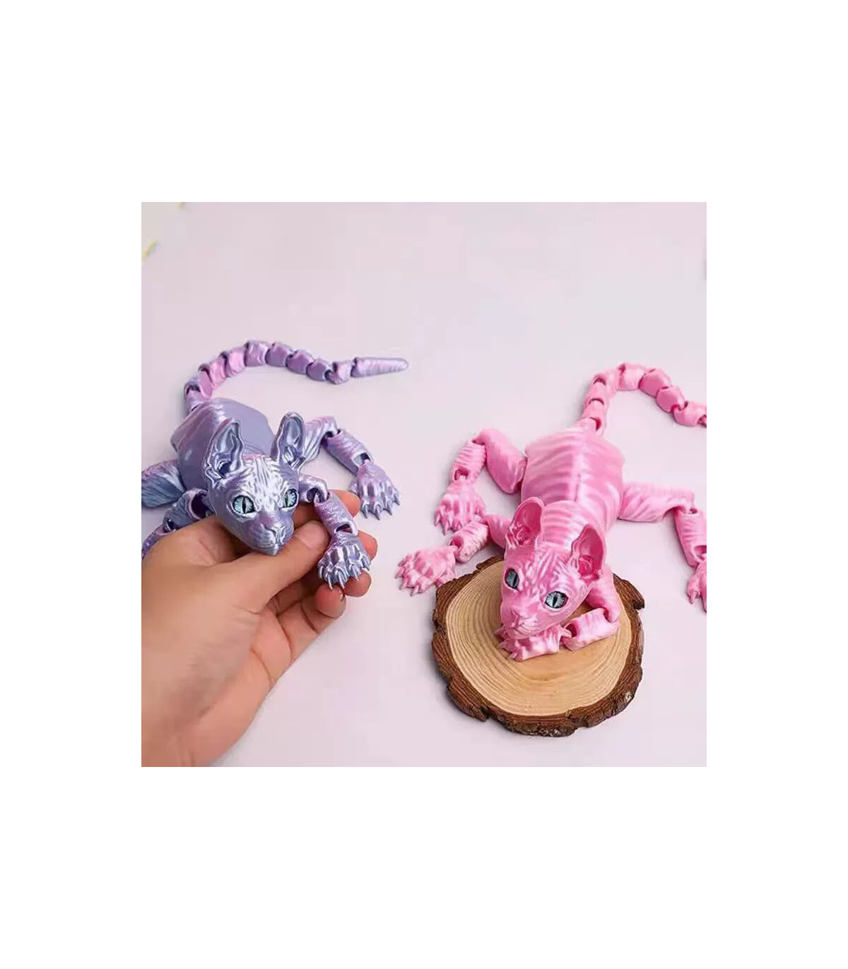 [28cm pink] Jouet Animal chat Sphynx imprimé en 3D, Figurine réaliste sans poils, jouet articul