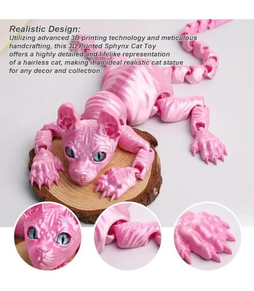 [28cm pink] Jouet Animal chat Sphynx imprimé en 3D, Figurine réaliste sans poils, jouet articul